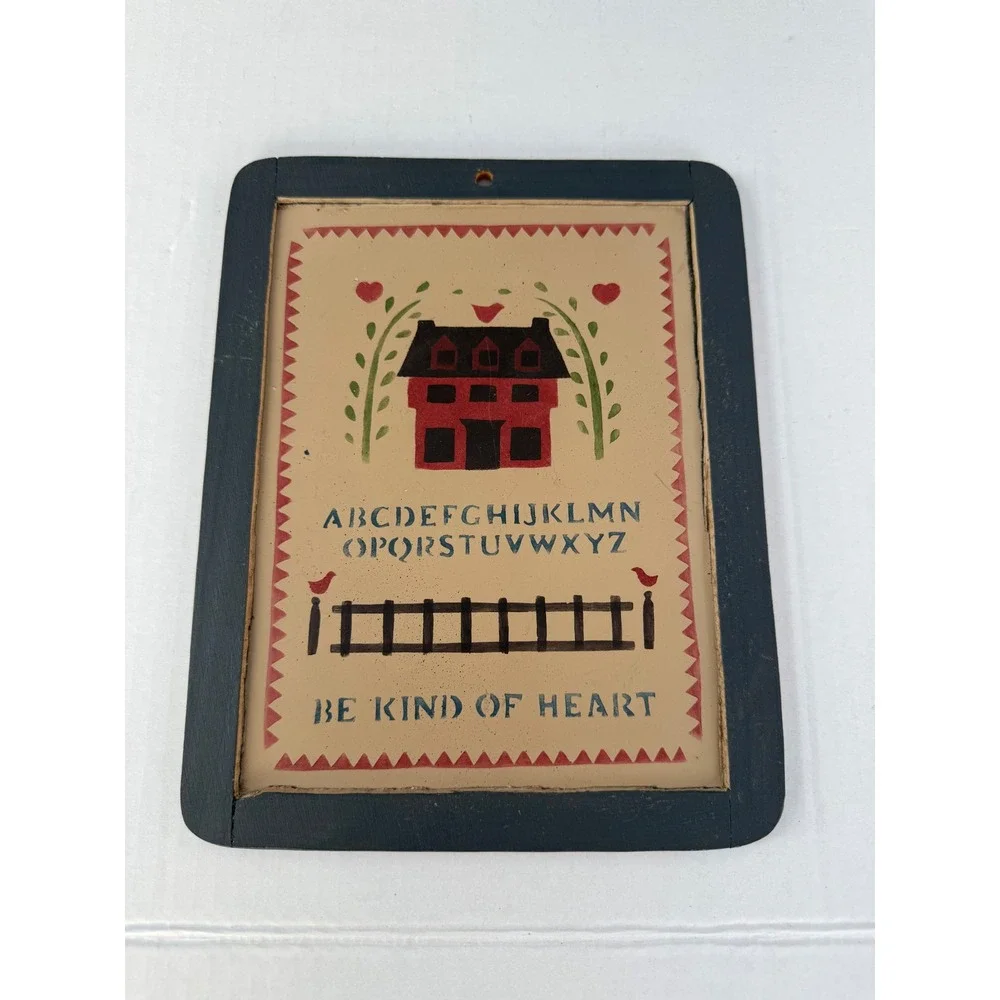 Primitive Folk Art Saltbox House Alphabet Wooden Wall Plaque Be Kind of Heart